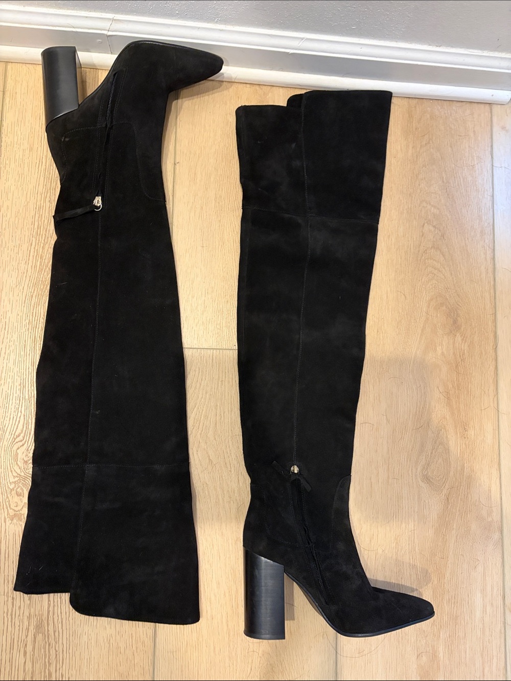 Women's Black Over-the-Knee Suede Heeled Boots